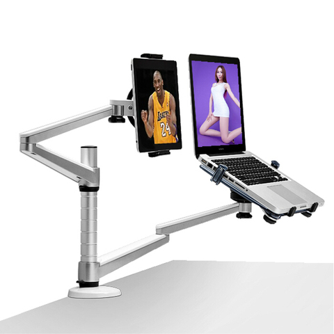 OA-9X Desktop Full Motion Dual Arm Laptop+Tablet PC Stand Rotate Holder For Notebook 10-15 inch and All Tablet PC 7-10 inch ► Photo 1/6