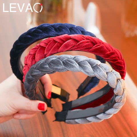 LEVAO Solid Color Velvet Braid Headband with Teeth Hair Accessories Korean Twists Hairband Women and Girls Head Wear ► Photo 1/6