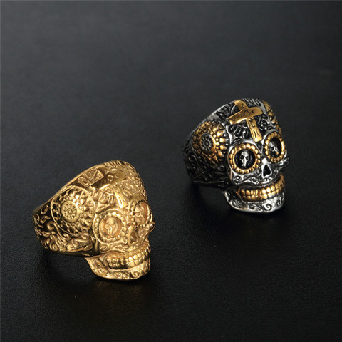 European and American retro stainless steel skull ring titanium steel men's ring jewelry ► Photo 1/6
