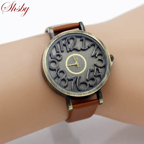 Shsby New vintage Digital hollow Genuine Cow Leather strap watches women dress watches female quartz watch boy leisure watch ► Photo 1/6