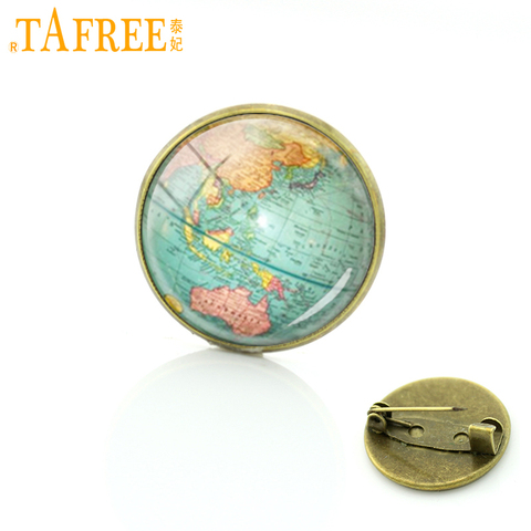 TAFREE Hot selling Earth brooch pins globe world city map jewelry Glass tile pins New York Boston map badge for men women D724 ► Photo 1/5