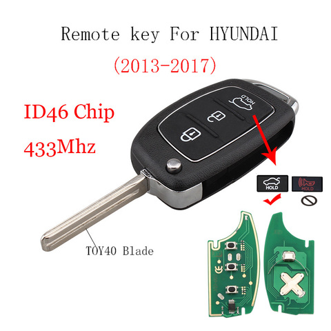 2pcs*433Mhz Remote key For Hyundai IX35 IX25 IX45 Elantra Santa Fe 2013 2014 2015 2016 2017 Transponder Chip ID46 Original key ► Photo 1/4