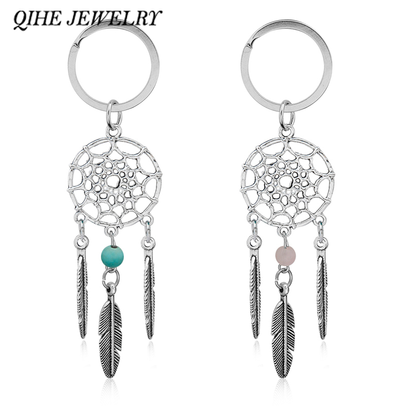 Fashion Dream Catcher Key Chain Silver Tone Ring Feather Tassel Keyring Keychain 