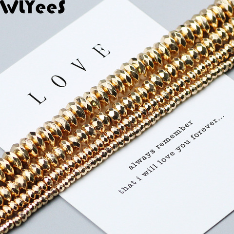 WLYeeS 14 Gold plating Hematite bead 4 6 8 10mm charm natural stone Flat round spacer Loose bead for jewelry making Bracelet DIY ► Photo 1/6