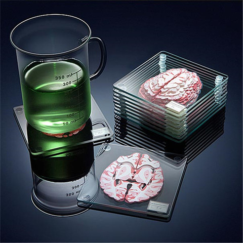 Brain Specimen Coasters Set 3D Organ Brain Artwork Brain Slices Square Acrylic Glass Drinks Table Coaster Drunk Scientists Gift ► Photo 1/6