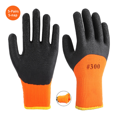5-Pairs Winter Thermal Anti-Slip Waterproof Work Gloves Latex Rubber Coated For Garden Repairing Builder Work Safety Gloves ► Photo 1/6