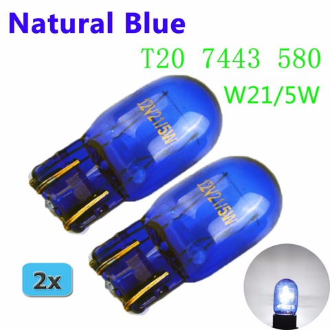 flytop (2 Pieces/Lot) 580 7443 W21/5W XENON Super White T20 Natural Blue Glass 12V 21/5W W3x16q Car Light Bulb Auto Lamp ► Photo 1/6