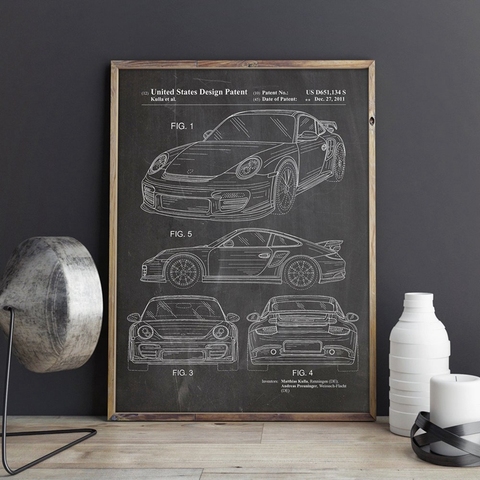 Car Patent for Porsches Artwork Prints Sports Car Canvas Wall Art Poster Room Decor Blueprint Art Painting Picture Gift idea ► Photo 1/6