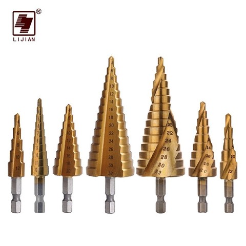 HSS Titanium Coated Step Drill Bit High Speed Steel Cone Drilling Power Grinder Tools For Metal Wood Hole Screw Reaming Cutter ► Photo 1/6
