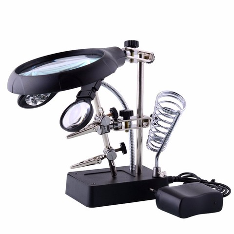 Soldering Iron Station Stand With Welding Magnifying Glass Clip Clamp Third Hand Helping Desktop Magnifier Soldering Repair Tool ► Photo 1/6