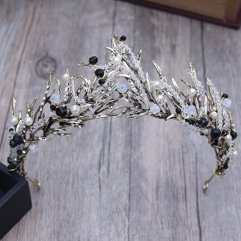 Baroque Bronze Vintage Princess Hair Crown Handmade Artificial Pink/Black Rhinestone Quinceanera Wedding Hair Accessory Hairwear ► Photo 1/6