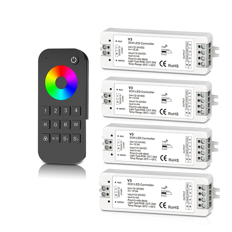 New Led rgb Strip controller 2.4G RF Remote Wireless 12V Led strip rgb controller RT9 4 zone control with V3 3CH*4A Receiver ► Photo 1/3