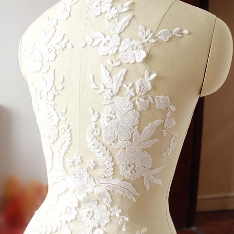 French Lace Handmade Beads Wedding Dress Applique DIY Bridal Headdress Ivory White Lace Collar Lace Fabric Patch HB82W ► Photo 1/6