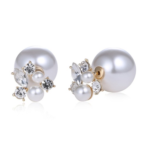 Fashion Trendy Double Sides Pearl Earring Two Ball Stud Earrings For Girls Crystal Jewelry ► Photo 1/6