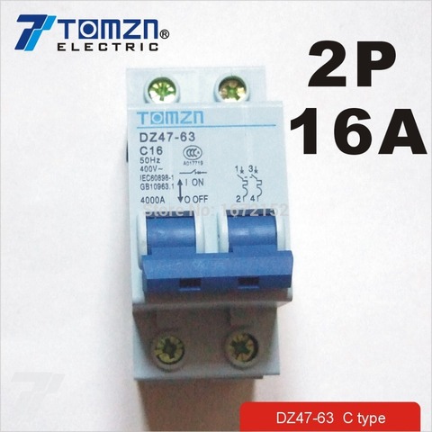 2P 16A 400V~ 50HZ/60HZ Circuit breaker AC MCB safety breaker C type ► Photo 1/1