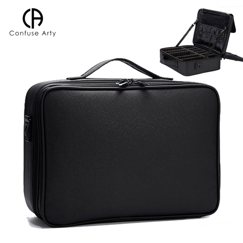 High Quality waterproof Women PU leather Cosmetic bag Portable Cosmetic case Large Capacity Make Up Insert Bag travel suitcase ► Photo 1/6