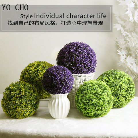 YO CHO Plante Artificielle 18/25/30CM Large Green Artificial Plastic Grass Ball decorative flowers Wedding Home Decor Fake Plant ► Photo 1/6