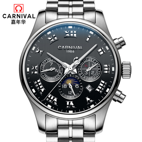 Carnival watches men Switzerland luxury brand moon phase automatic mechanical men watch full steel multifunction waterproof 2022 ► Photo 1/6