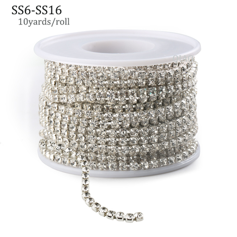 10yards/roll Clear Crystal SS6-SS16(2mm-4mm) Silver Base Copper Cup Rhinestone Chain Apparel Sewing Style diy Beauty Accessories ► Photo 1/6