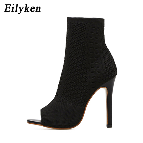 Eilyken Beige Green Ladies Open Toe Short Boots Elastic Boots Small Hole Hollow Out Breathable Dress Women Boots Pumps ► Photo 1/5