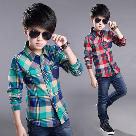 New 2022 Spring Cotton Kids Clothes Fashion Casual Handsome Shirt for Children blouses Boys Plaid Long Sleeve dress Shirts ► Photo 1/6