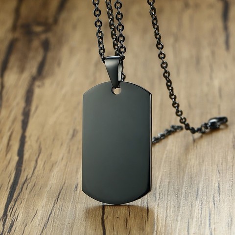 Minimalist Mens Stainless Steel Dog Tag Pendant Necklace High Polished Customize Logo Name Male Collar Accessories ► Photo 1/6