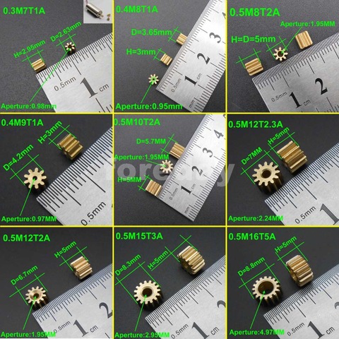 10PCS/LOT Copper Spur Gear Brass Gears 0.3M 0.4M 0.5M 0.5 Modulus Aperture 1MM 2MM 3MM 3.17MM 5MM 7T 8T 9T 10T 12T 14T 15T 16T ► Photo 1/6