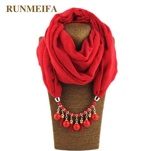 RUNMEIFA Multi-style Decorative Jewelry Necklace Resin Beads Pendant Scarf Women Foulard Femme Head Scarves Hijab Scarfs ► Photo 1/6