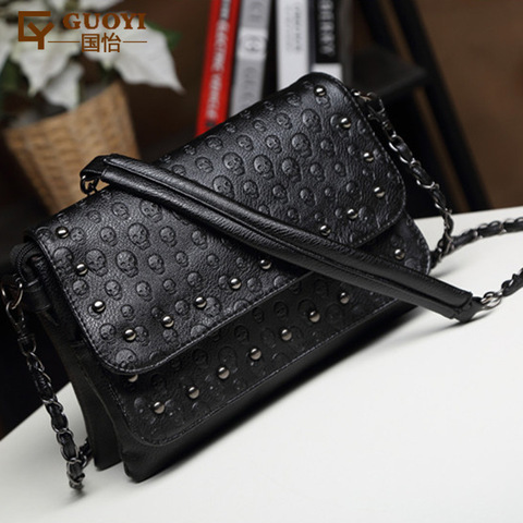 JIEROTYX England Style Skull Women Crossbody Bag Leather Small Skull Shoulder Bag Chain Luxury Clutch Women Bags Designer Drop ► Photo 1/6