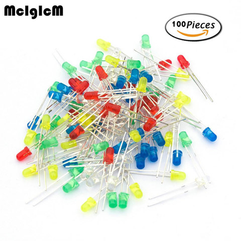 MCIGICM 100pcs 3mm LED Light White Yellow Red Green Blue Assorted Kit DIY LEDs Set electronic diy kit ► Photo 1/6