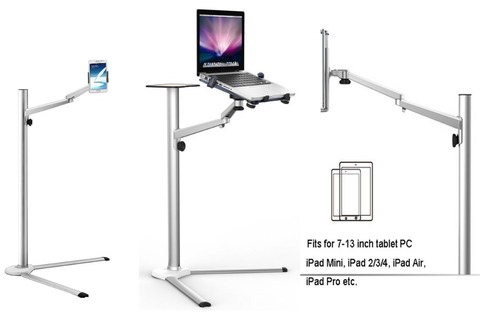 UP-8 Multifunction 3in1 Computer Floor Stand for All Laptop/Tablet PC/Smartphone Holder Height/Angle Adjustable with Mouse Tray ► Photo 1/6