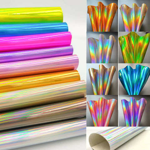 3D Iridescent Rainbow Mirrored Faux PU Leather Synthetic Laser Fabric Craft Cloth Bag DIY Bows Making Material Sheets ► Photo 1/5