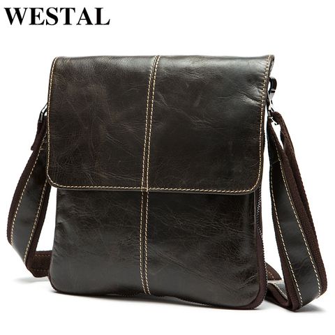 WESTAL Messenger Bag Men Leather Bags Men's Genuine Leather Causal Crossbody Bags for Men flap Men's Shoulder Bag Small  8006 ► Photo 1/6