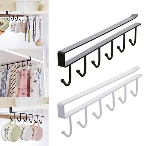 6 Hooks Cup Holder Hang Kitchen Cabinet Under Shelf Storage Rack Organiser Hook ► Photo 1/6