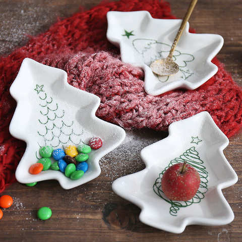 Set of 4pcs Christmas Tree Dinner Plates Ceramic Desert Plates Dinnerware for Salad Cake Fruit Candy Saucer Afternoon Tea Dishes ► Photo 1/1