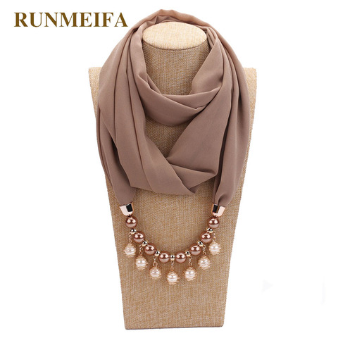 14 colors New design scarf necklace for women fashion pearl jewelry necklace of muslim Sun protection Wrapped Chiffon scarf gift ► Photo 1/6