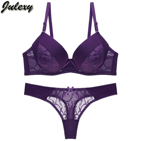 Julexy B C Cup Women Bra Set Intimates Lace Thongs Underwear Set Solid Sexy Bra And Panty Sets ► Photo 1/6