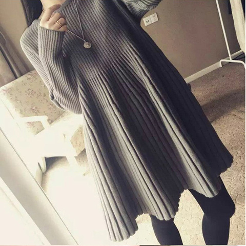 Autumn winter women fashion new L-3XL lady sweater bottoming long-sleeved dress 200 kg Medium length knitted dress female y19 ► Photo 1/6