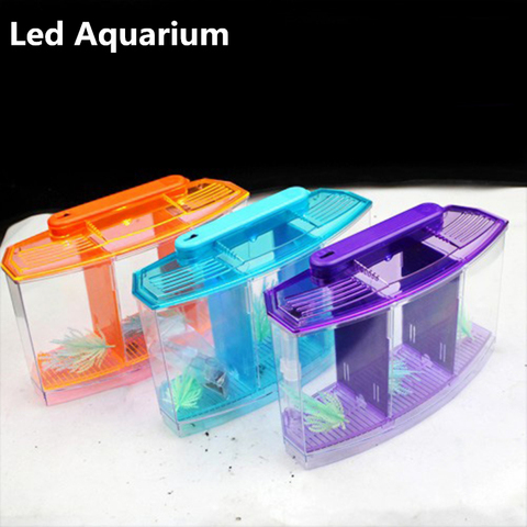 LED Light Aquarium Acrylic Three Splits Betta Fish Tank Triple Bow Fighting Isolation Hatch Breed Box Blue Purple AT007 ► Photo 1/3