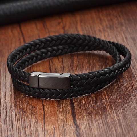 XQNI 2017 Fashion Charm Bracelets 316L Stainless Steel Chain Genuine Bracelets Men Braid Leather Bracelets for women ► Photo 1/1