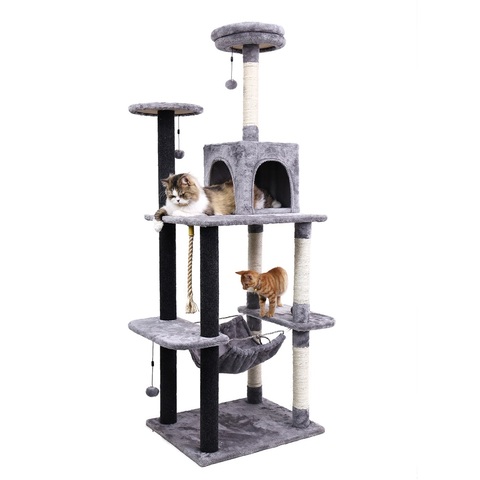 Cat Toy Scratching Wood Climbing Tree with Bowl Cat Scratching Post Toy Climbing Frame Cat Furniture Pole Gym Condo ► Photo 1/6