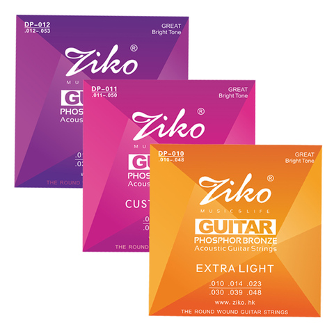 ZIKO DP Series 1 Set of Acoustic Guitar Strings 1st-6th 010-048,011- 050,012-053 Inch Hexagon Alloy Core Phosphor Bronze Wound ► Photo 1/6