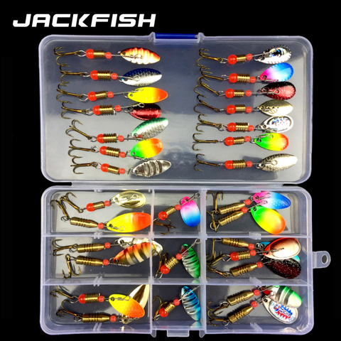 JACKFISH Spoon Lure Set Hard Bait Spinner Fishing Lure fishing tackle Atificial Bait with hook pesca Bass Lure Metal Sequin Bait ► Photo 1/6
