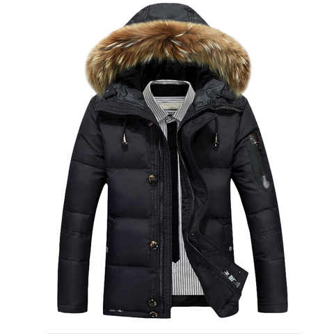 Winter Mens Thick Duck Down Coat 90% White Duck Down With Fur Hood Parka Male Solid Color Zipper Duck Down Jackets Outwear Coat ► Photo 1/1