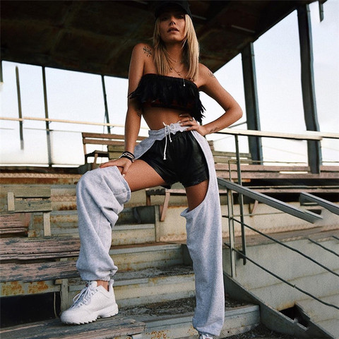 New Arrival Women Cut Out Jogger Pants Gothic Hip Hop High Waist Hollow Out Casual Trousers Streetwear Cargo Pants Female Bottom ► Photo 1/6