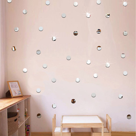 100pcs/lot 2cm Mini 3D Acrylic Mirror Wall Stickers Heart/Round Shape Stickers Decal Mosaic Mirror Effect Livingroom Home Decor ► Photo 1/6