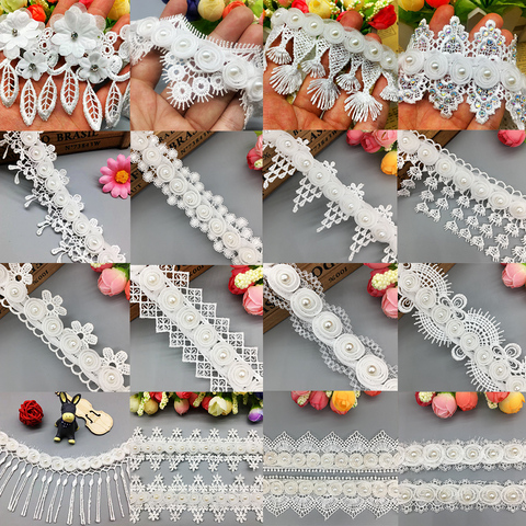 1 Yd Vintage Flower Pearl Tassel Lace Trim Wedding Clothes Guipure Embroidered Ribbon Applique Sewing Craft Laces for Dress ► Photo 1/6