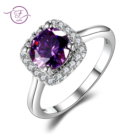 Hot Purple Amethyst Ring Brand Jewelry Ladies 925 Sterling Silver 8MM Round Rings High Quality Wedding Engagement Ring Size 6-10 ► Photo 1/5