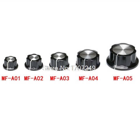 10Pcs MF-A01/A02/A03/A04/A05 Potentiometer Control Knobs Top Black Silver Tone Potentiometers Knob /Hat 6mm Inner Hole ► Photo 1/6