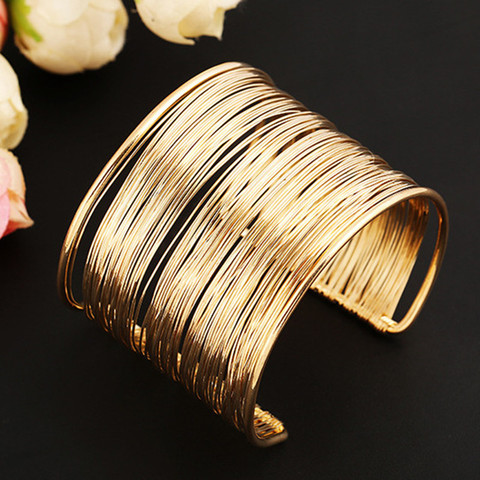 Fashion Women's Multilayer Metal Wires Strings Open Bangle Wide Cuff Bracelet Girls Fashion Jewelry Accessories Best Gift ► Photo 1/5